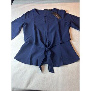 Allegra K Womens Blue Tie Waist Blouse size M